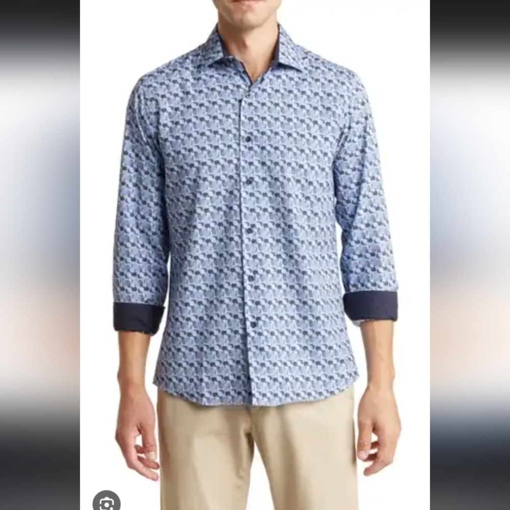 Tom Baine Comfort 4-Way Stretch Winkle Free Performance Dress Shirt NWT Size M